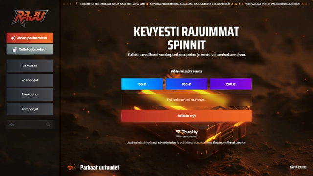 Raju Casinon suomenkielinen etusivu